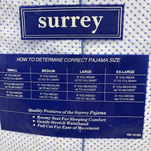 New Old Stock Surrey Pajamas Mens Size L Short Sleeve Knee Length PJs 1990s - Picture 5 of 6